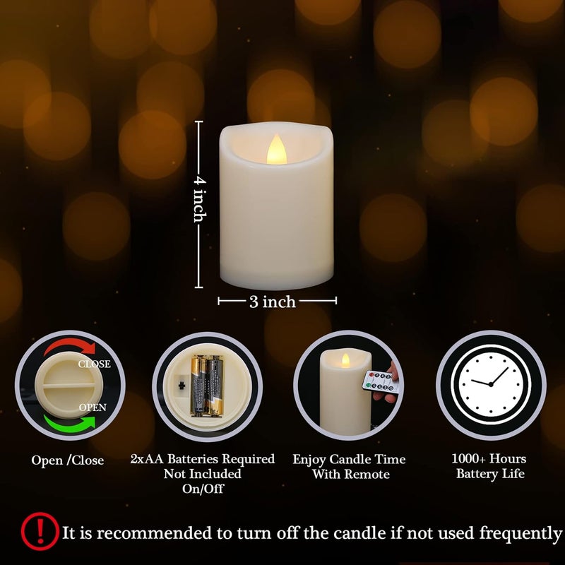 7LinRay Store 3" x 4" Single Flickering Flameless Candles with Remote and Timers, Waterproof Outdoor Indoor Battery Operated LED Pillar Candles for Home/Wedding Decor, Ivory Plastic, Won't Melt - Image 2